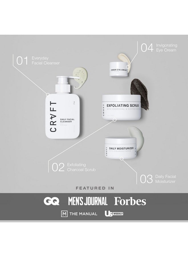 Hair Craft Co. - CRVFT Men’s Facial Care Kit | Aloe Vera Face Wash 3oz | Hyaluronic Moisturizer 1oz | Charcoal Exfoliating Scrub 1.7oz | Men’s Under Eye Cream 0.25oz | 4 Piece Complete Daily Skin Care System [Scented] - Image 1