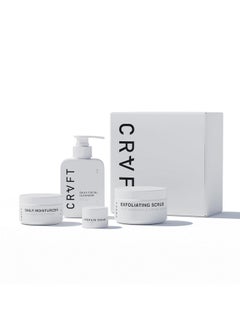 CRVFT Men’s Facial Care Kit | Aloe Vera Face Wash 3oz | Hyaluronic Moisturizer 1oz | Charcoal Exfoliating Scrub 1.7oz | Men’s Under Eye Cream 0.25oz | 4 Piece Complete Daily Skin Care System [Scented]