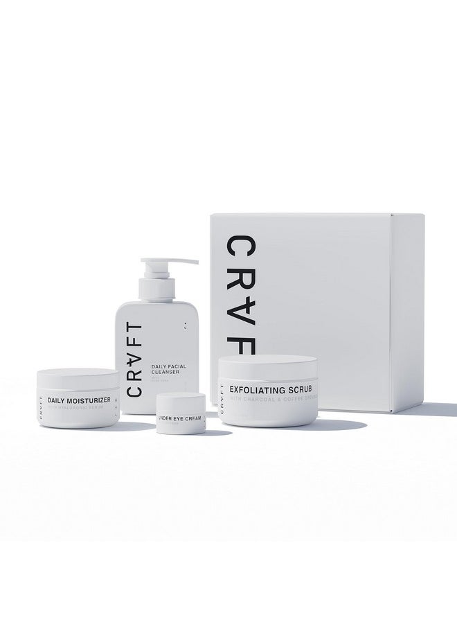 Hair Craft Co. - CRVFT Men’s Facial Care Kit | Aloe Vera Face Wash 3oz | Hyaluronic Moisturizer 1oz | Charcoal Exfoliating Scrub 1.7oz | Men’s Under Eye Cream 0.25oz | 4 Piece Complete Daily Skin Care System [Scented] - Image 1