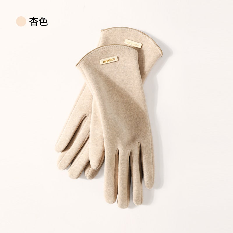 Winter Wool Gloves for Women Touchscreen Light khaki (de velvet) DY43