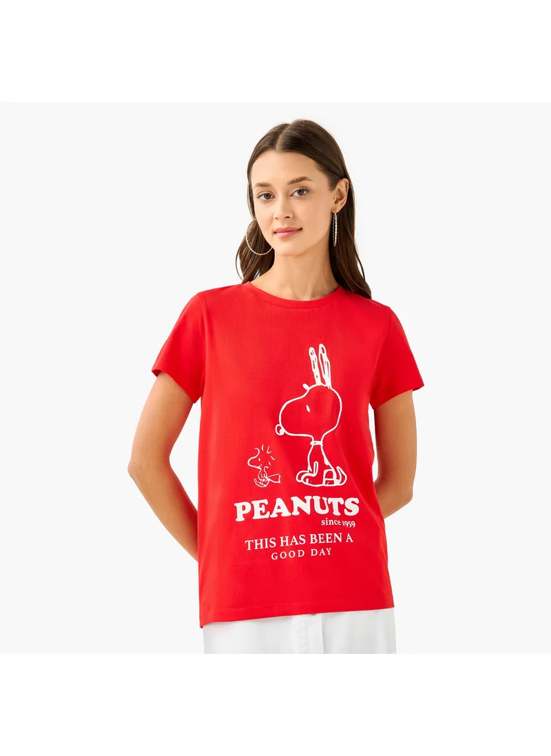 اس بي كاركترز Peanuts Print Crew Neck T-shirt