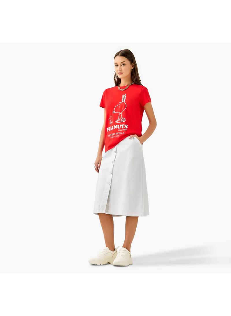 اس بي كاركترز Peanuts Print Crew Neck T-shirt