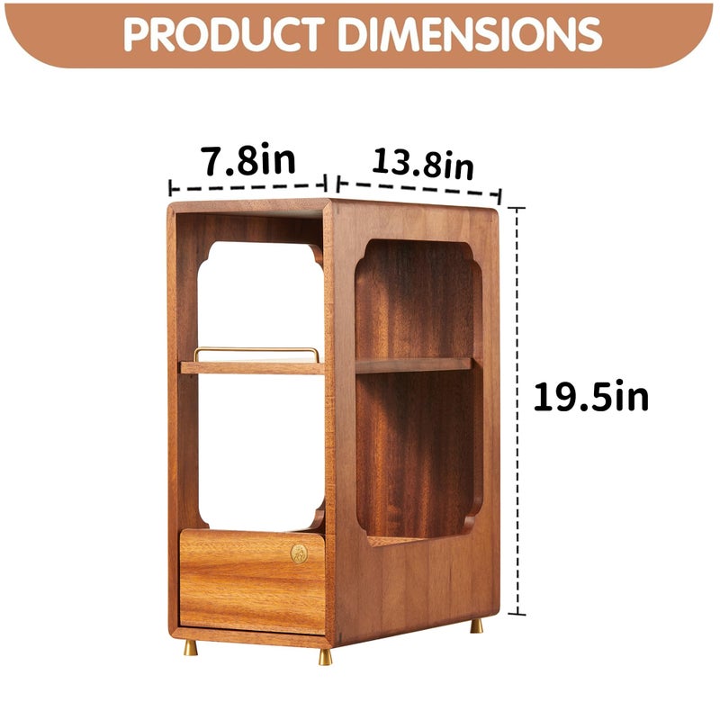 KAOTGOT Coffee Station Organizer Wood Coffee Bar Organizer with Drawer Countertop 2 Tier Wood Shelf Storage Accessories for Home Kitchen - Image 2