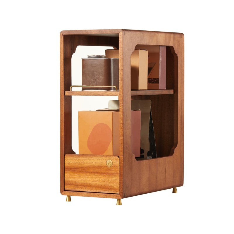 KAOTGOT Coffee Station Organizer Wood Coffee Bar Organizer with Drawer Countertop 2 Tier Wood Shelf Storage Accessories for Home Kitchen - Image 1