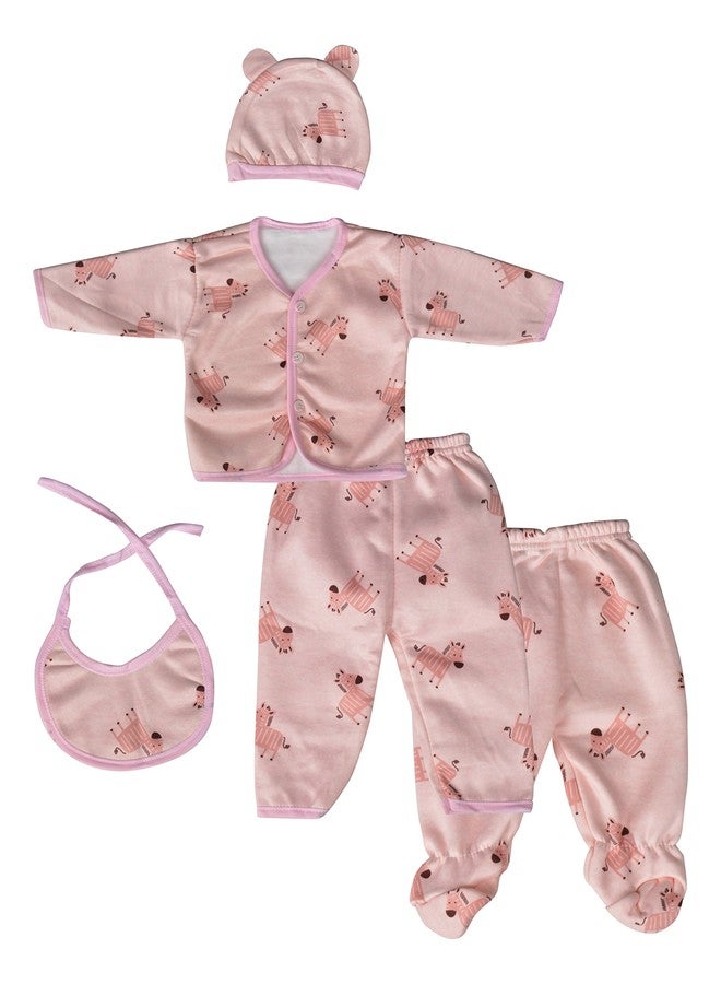 Mummamia Newborn Baby 5 Pc Clothing Winter Set with Soft Fur Lining (Best Baby Shower Gift) - Pink Zebras (0-6 Months) - Image 1