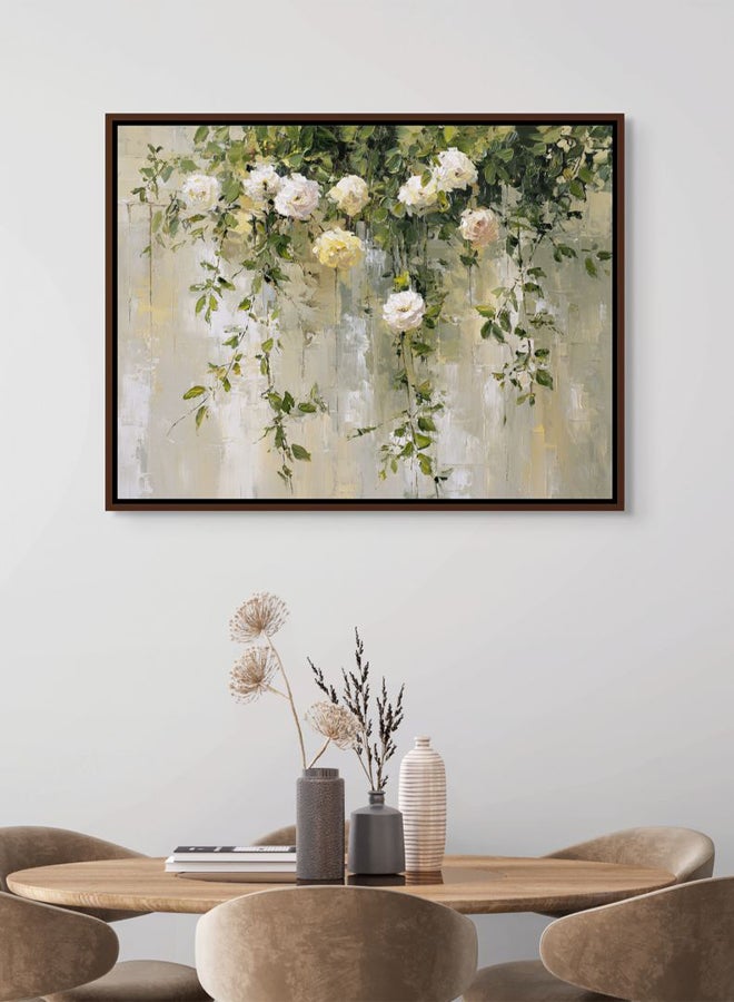 Art Decor Framed Canvas Landscape Print of White Rose Flowers Green Leaves Modern Botanical Art Living Room Bedroom Office Studio Home Decor - Image 2