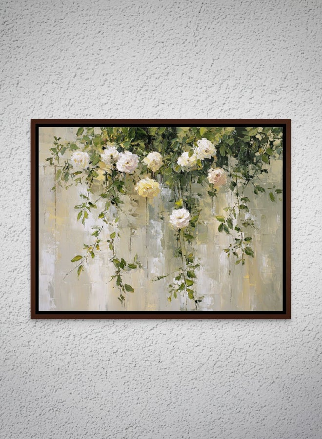 Art Decor Framed Canvas Landscape Print of White Rose Flowers Green Leaves Modern Botanical Art Living Room Bedroom Office Studio Home Decor - Image 1