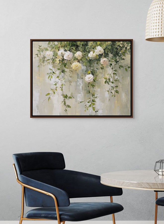 Art Decor Framed Canvas Landscape Print of White Rose Flowers Green Leaves Modern Botanical Art Living Room Bedroom Office Studio Home Decor - Image 3