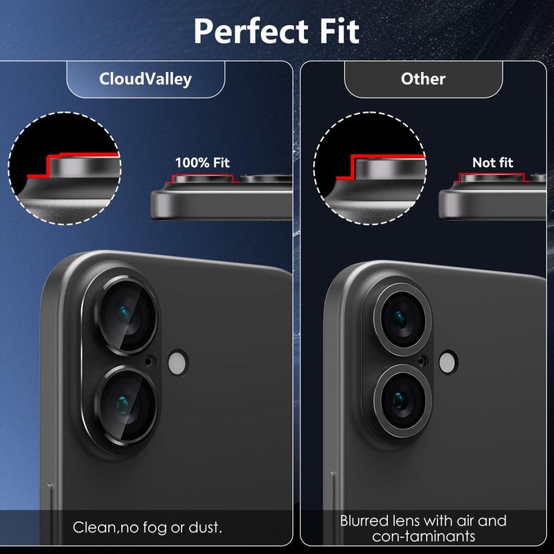 CloudValley for iPhone 16 /iPhone 16 Plus Camera Lens Protector, [AR+AF 98% Transmittance] [Full Coverage] Ultra-HD Tempered Glass Cover, Metal Lens Screen Protective,Black - Image 2