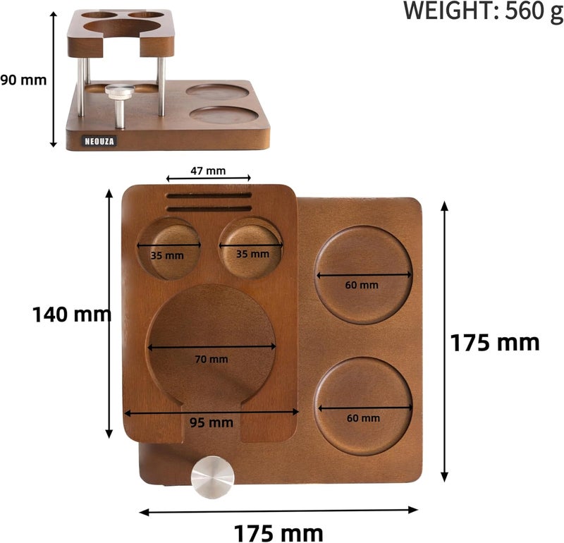 NEOUZA Coffee Tamping Station 54mm 7-in-1 Storage, for Breville Sage BES880/878/875/870/840, Height Adjustable, Solid Wood - Image 5
