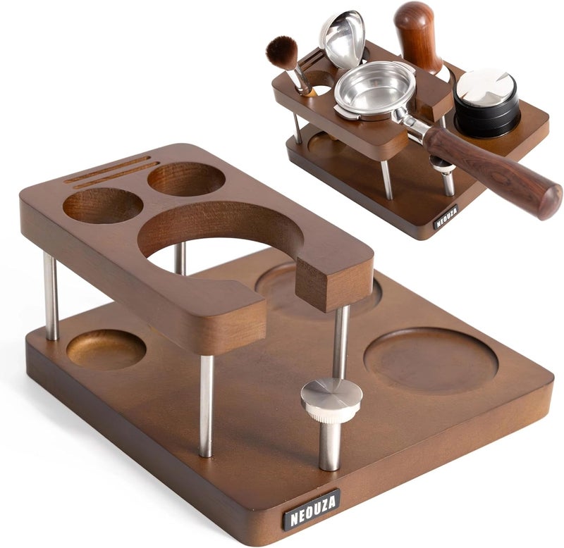 NEOUZA Coffee Tamping Station 54mm 7-in-1 Storage, for Breville Sage BES880/878/875/870/840, Height Adjustable, Solid Wood - Image 1