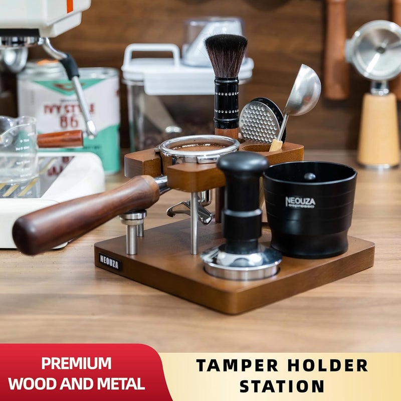 NEOUZA Coffee Tamping Station 54mm 7-in-1 Storage, for Breville Sage BES880/878/875/870/840, Height Adjustable, Solid Wood - Image 3
