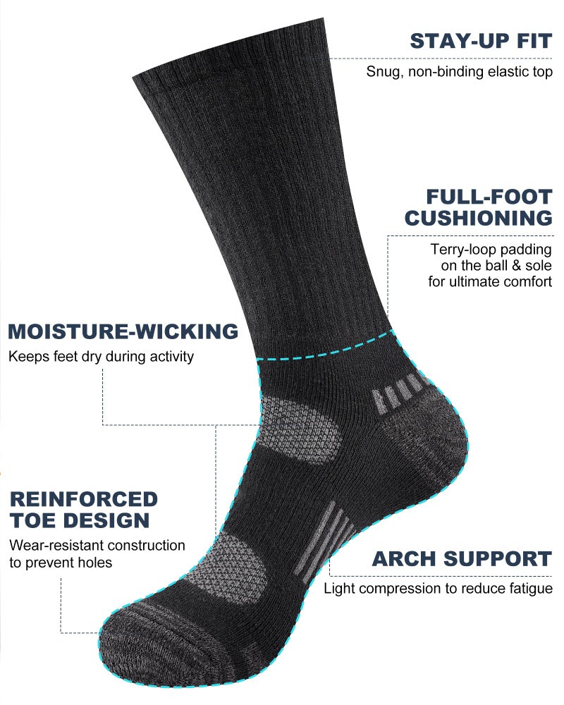 Cirorld Mens Cotton Boot Crew Socks, 5 Pairs Full Cushion Socks Moisture-Wicking & Reinforced for Work Hiking Walking Outdoor - Image 4