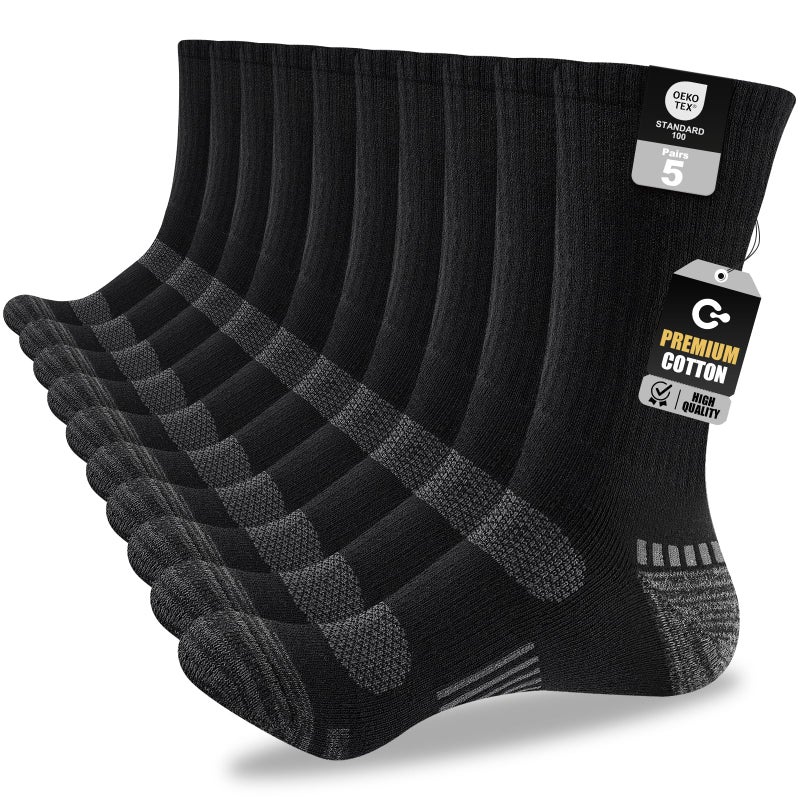 Cirorld Mens Cotton Boot Crew Socks, 5 Pairs Full Cushion Socks Moisture-Wicking & Reinforced for Work Hiking Walking Outdoor - Image 1
