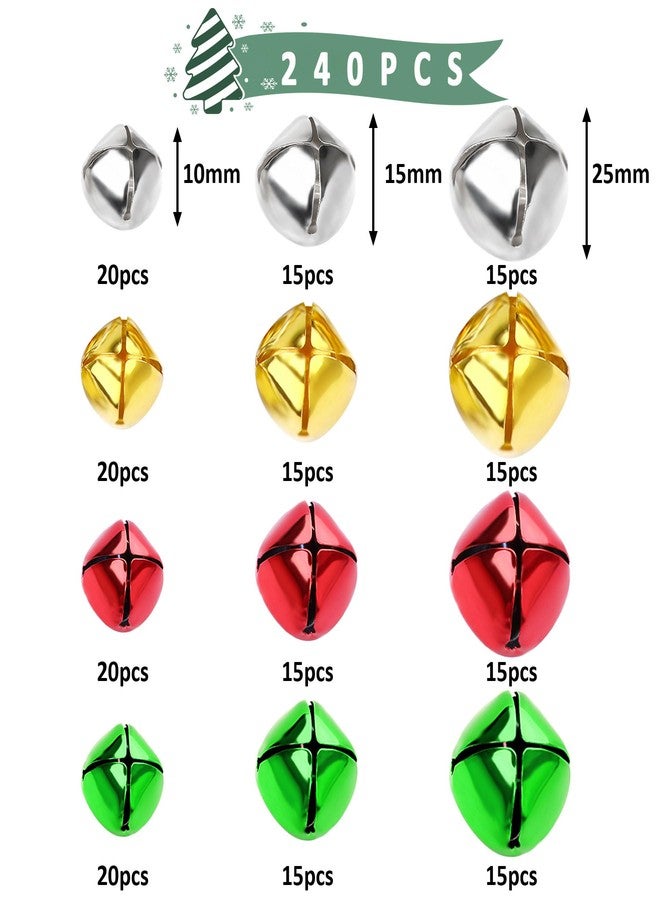 Augshy 240 Pieces Colorful Jingle Bells 4 Colors Mixed Craft Bell Bulk for Christmas Home and Pet Decorations Xmas Decor Party Favors Supplies (0.4/0.6/1 inch) - Image 2
