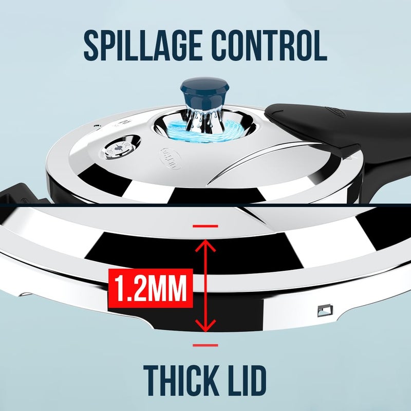 Ultra Duracook Triply Pressure Cooker 55 Litre AISI 304 Food Grade Stainless Steel Cooker 5 Years Warranty Injection Moulded Handles Induction Compatible Broad Base NonStick Finish