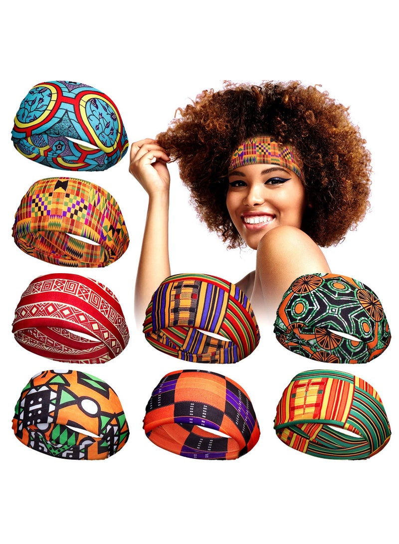 KASTWAVE 8 Pieces African Headband Stretchy Boho Print Hairband Yoga Running Sports Workout Head Grip Band Elastic Turban Headwrap Head Cloth for Women Girls Hair Accessories - Image 1