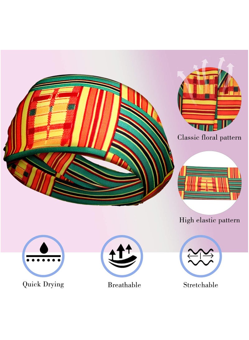 KASTWAVE 8 Pieces African Headband Stretchy Boho Print Hairband Yoga Running Sports Workout Head Grip Band Elastic Turban Headwrap Head Cloth for Women Girls Hair Accessories - Image 2