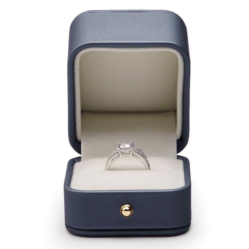 Oirlv Gorgeous SteelBlue Ring Box Premium Leather Ring Gift Box for WeddingProposal Jewelry Storage Case