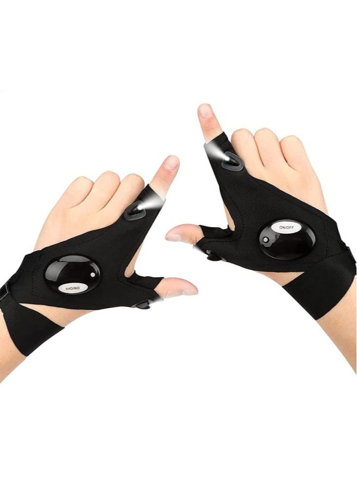 Perfii Outdoor Fishing Gloves with 2 LED Flashlight for Night Lighting and Magic Strap Thumb Index Finger Bicycle Gloves for Hiking and Camping Emergency Survival 1 Pair  - Image 1