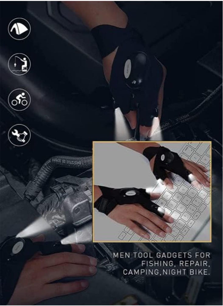 Perfii Outdoor Fishing Gloves with 2 LED Flashlight for Night Lighting and Magic Strap Thumb Index Finger Bicycle Gloves for Hiking and Camping Emergency Survival 1 Pair  - Image 3