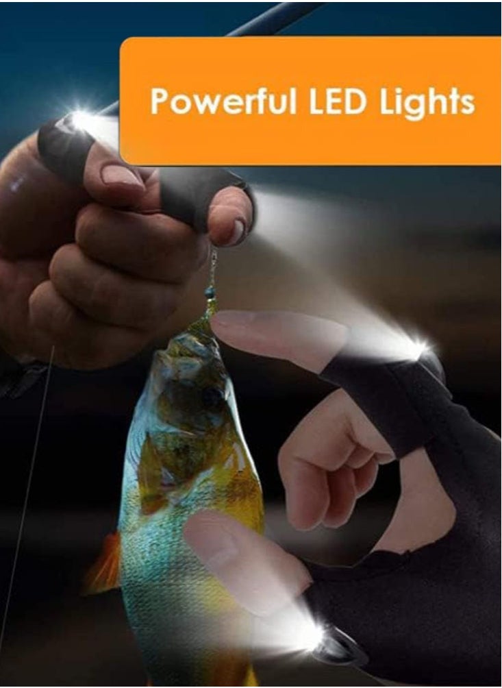 Perfii Outdoor Fishing Gloves with 2 LED Flashlight for Night Lighting and Magic Strap Thumb Index Finger Bicycle Gloves for Hiking and Camping Emergency Survival 1 Pair  - Image 5