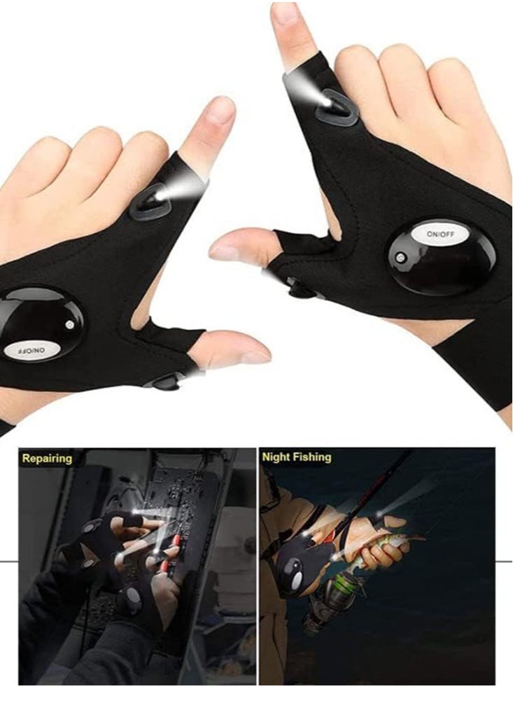 Perfii Outdoor Fishing Gloves with 2 LED Flashlight for Night Lighting and Magic Strap Thumb Index Finger Bicycle Gloves for Hiking and Camping Emergency Survival 1 Pair  - Image 2