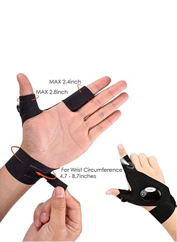 Perfii Outdoor Fishing Gloves with 2 LED Flashlight for Night Lighting and Magic Strap Thumb Index Finger Bicycle Gloves for Hiking and Camping Emergency Survival 1 Pair  - Image 4