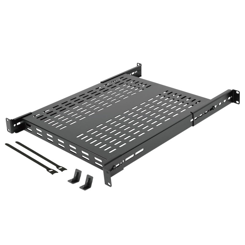 Tecmojo 1U 4-Post Vented Server Rack Mount Shelf,21.7in Deep with Adjustable Depth 13.5-31.8 Inch,Supports to 242 lbs,Universal Tray for 19 Inch AV/Network Equipment Rack,Black - Image 1