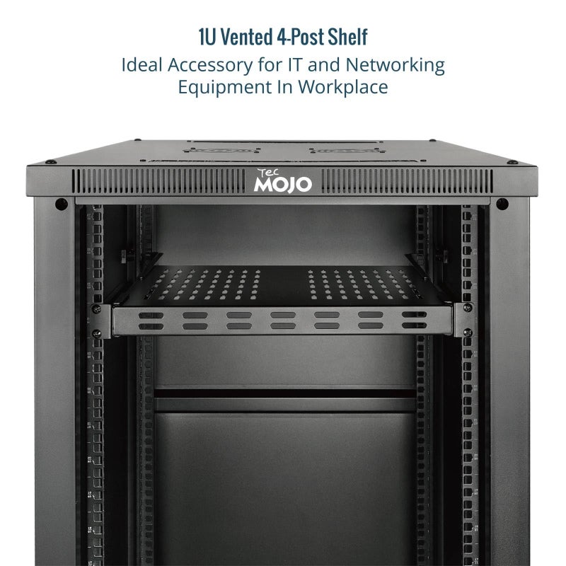 Tecmojo 1U 4-Post Vented Server Rack Mount Shelf,21.7in Deep with Adjustable Depth 13.5-31.8 Inch,Supports to 242 lbs,Universal Tray for 19 Inch AV/Network Equipment Rack,Black - Image 5