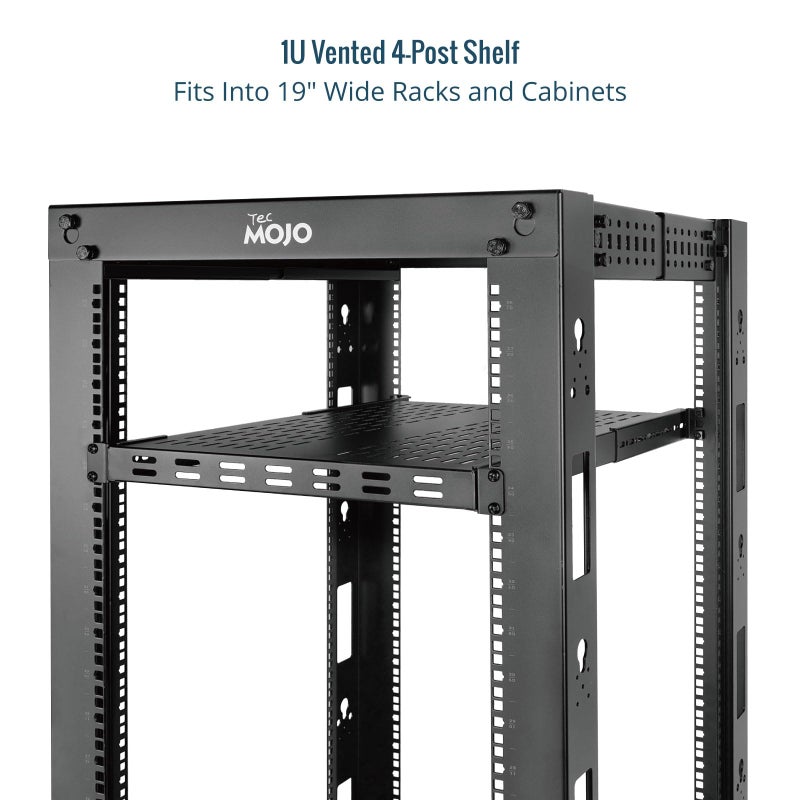 Tecmojo 1U 4-Post Vented Server Rack Mount Shelf,21.7in Deep with Adjustable Depth 13.5-31.8 Inch,Supports to 242 lbs,Universal Tray for 19 Inch AV/Network Equipment Rack,Black - Image 4