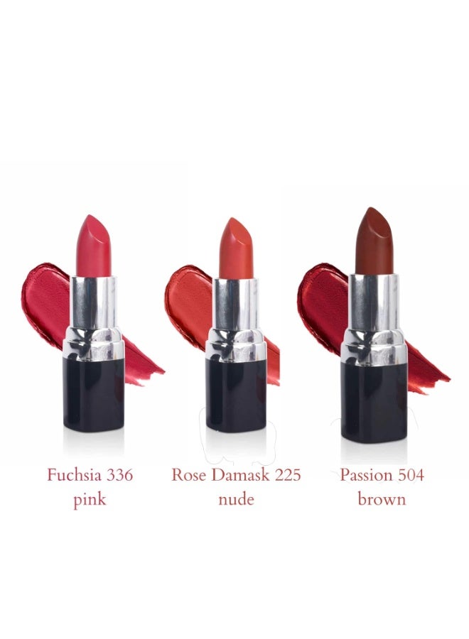 Barva Natural & Moisturising Lipsticks made using Pure Ghee, Kokum butter and Mineral Colours, 4.3g (Passion + Rose Damask + Fuchsia) - Image 2
