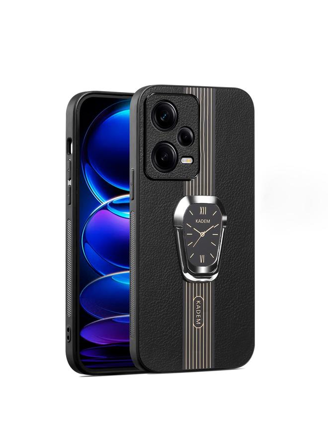 اس-توب جراب خلفي من الجلد الليتشي المغناطيسي العالمي لهاتف Redmi Note 12 Pro 5G مع حامل - Image 1