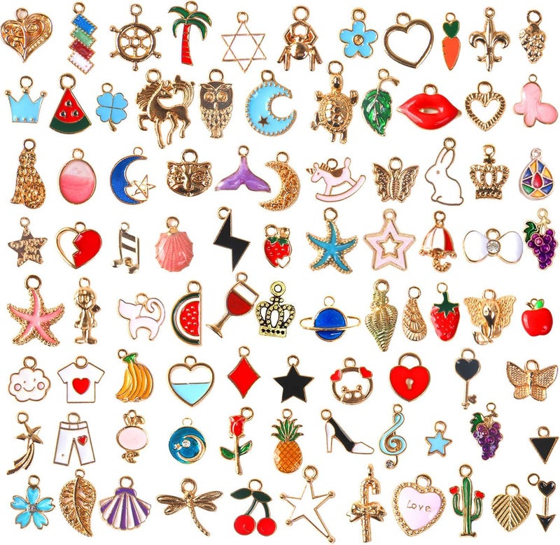 SANNIX 110pcs Assorted Gold Plated Enamel Pendants Necklace Bracelet Charms for Jewelry Making