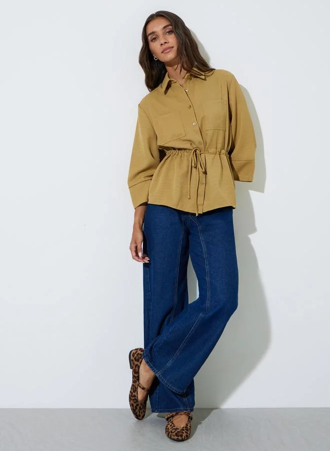 Styli Yellow Drawstring Waist Pocket Detail Relaxed Fit Shirt