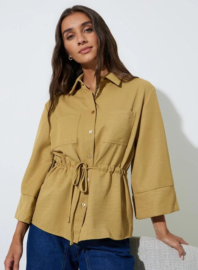 Styli Yellow Drawstring Waist Pocket Detail Relaxed Fit Shirt