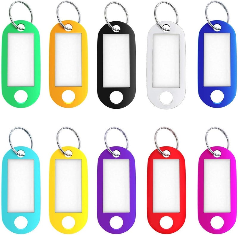 50 Pack Tough Plastic ID Labels Key Tags with Split Ring - 10 Assorted Colors - Image 1