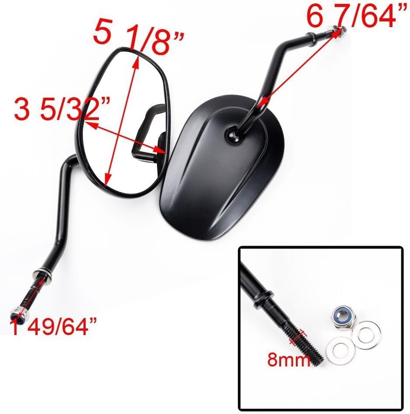 OKSTNO Rearview Mirrors for Harley-Davidson FLSTC FXDB DYNA FXDF FLSTF 8mm (Black) - Image 3