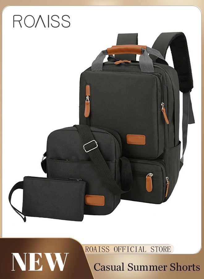roaiss Versatile 3-Piece Oxford Backpack Set for Men Durable Schoolbag Shoulder Bag and Clutch Ideal for College and Business with Ample Storage and Anti-theft Features  - Image 1