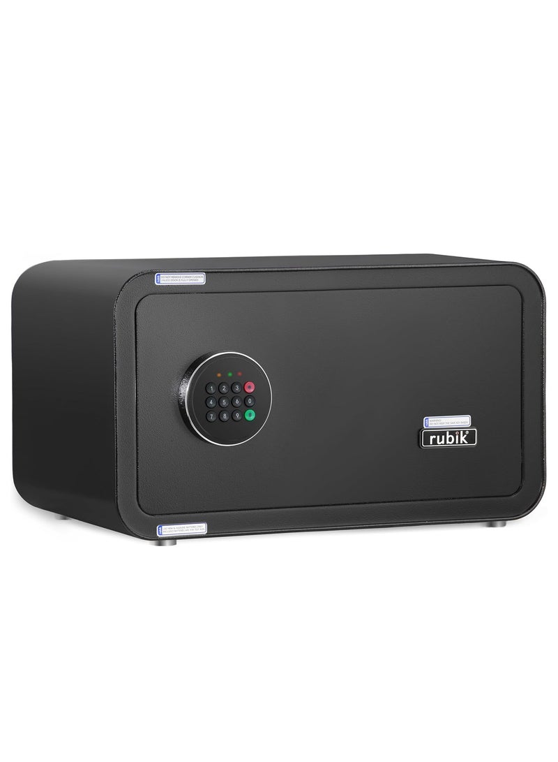Rubik Safe Box with Digital Keypad and Key Lock, Fire Resistant Hotel Size Locker for A4 Documents Laptop MacBook Tablets Camera Cash Home Office RB23QC11 (23x43x35cm Black) - Image 1