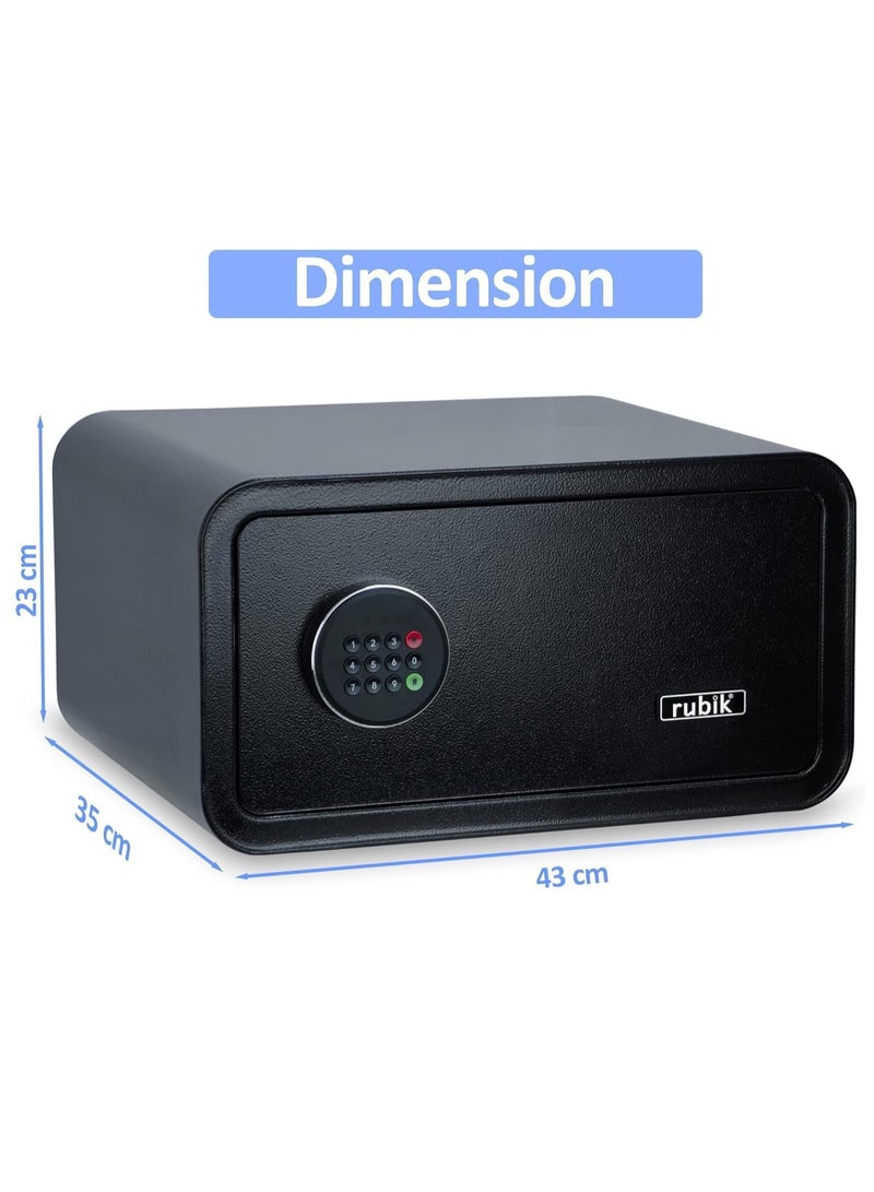 Rubik Safe Box with Digital Keypad and Key Lock, Fire Resistant Hotel Size Locker for A4 Documents Laptop MacBook Tablets Camera Cash Home Office RB23QC11 (23x43x35cm Black) - Image 3