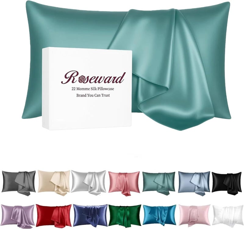 ROSEWARD 100% Mulberry Silk Pillowcase for Hair and Skin Made in USA, 19 Momme Silk Pillow Cases with Zipper, 6A Grade Organic Silk, Hypoallergenic, Anti Acne (King, Mineral Blue) - Image 1