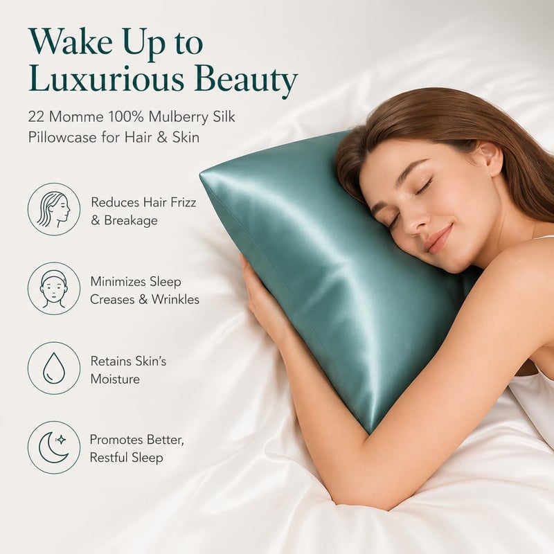 ROSEWARD 100% Mulberry Silk Pillowcase for Hair and Skin Made in USA, 19 Momme Silk Pillow Cases with Zipper, 6A Grade Organic Silk, Hypoallergenic, Anti Acne (King, Mineral Blue) - Image 3