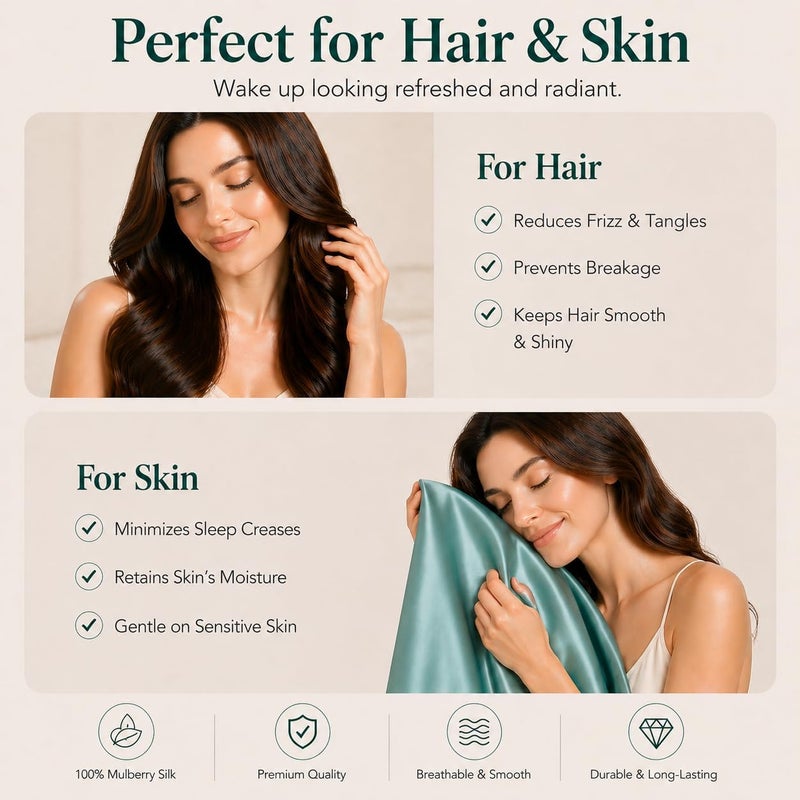 ROSEWARD 100% Mulberry Silk Pillowcase for Hair and Skin Made in USA, 19 Momme Silk Pillow Cases with Zipper, 6A Grade Organic Silk, Hypoallergenic, Anti Acne (King, Mineral Blue) - Image 5