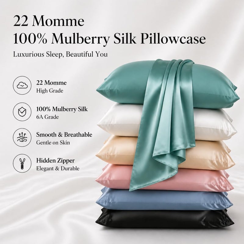 ROSEWARD 100% Mulberry Silk Pillowcase for Hair and Skin Made in USA, 19 Momme Silk Pillow Cases with Zipper, 6A Grade Organic Silk, Hypoallergenic, Anti Acne (King, Mineral Blue) - Image 2