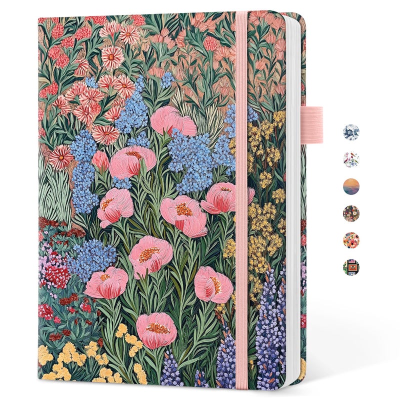 Taja Pretty Lined Journal for Women, Aesthetic Cute Hardcover Leather Journal for Writing, A5 College Ruled Notebook for Work & Note Taking, Perfect for Office School Home, 160 Pages, Blooming Symphony - Image 1