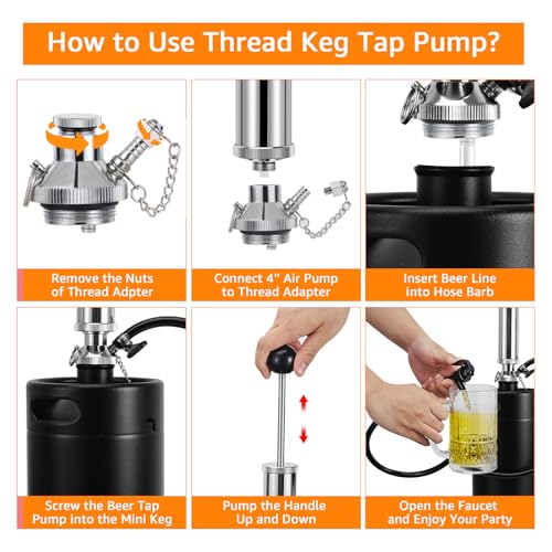 Chciyich 4" Threaded Keg Pump Tap - Mini Keg Dispenser, Mini Beer Keg Growler Tap Kit, Portable Picnic Beer Tap for Home Bar, Party Beer Hand Pump with Beer Hose, 2 Beer Faucet and 2 Hose Clamps - Image 4