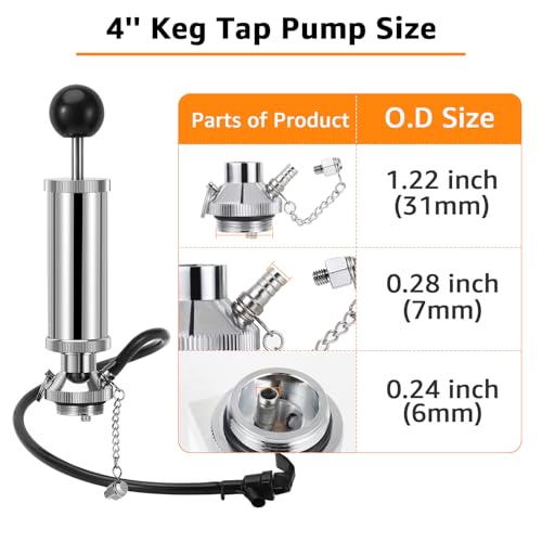 Chciyich 4" Threaded Keg Pump Tap - Mini Keg Dispenser, Mini Beer Keg Growler Tap Kit, Portable Picnic Beer Tap for Home Bar, Party Beer Hand Pump with Beer Hose, 2 Beer Faucet and 2 Hose Clamps - Image 3