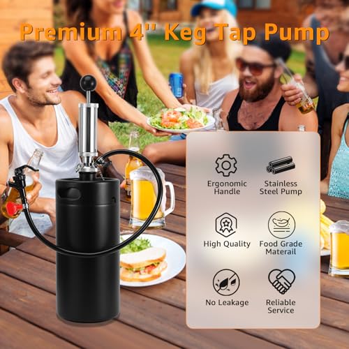 Chciyich 4" Threaded Keg Pump Tap - Mini Keg Dispenser, Mini Beer Keg Growler Tap Kit, Portable Picnic Beer Tap for Home Bar, Party Beer Hand Pump with Beer Hose, 2 Beer Faucet and 2 Hose Clamps - Image 5