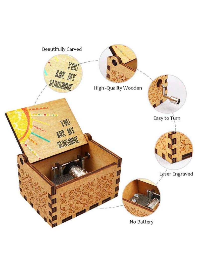 SYOSI You are My Sunshine Wood Music Box Laser Engraved Vintage Wooden Hand Crank Giftsfor Wife Daughter Son for Birthday Anniversary Wedding Valentine Mother’s Day - Image 2